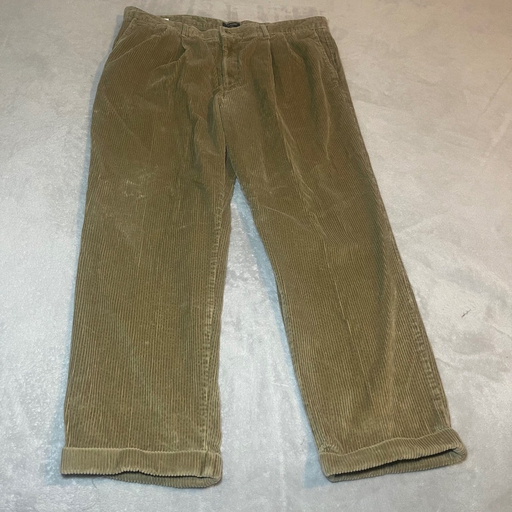 Vintage 90s Dockers Khakis Mens 44x32 Tan Corduroy Pants Relaxed Fit Pleated